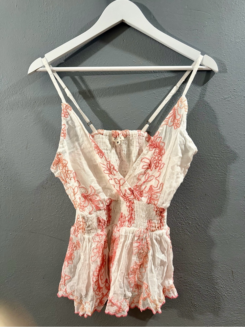 NWOT. POL White Cami  with Coral Embroidery